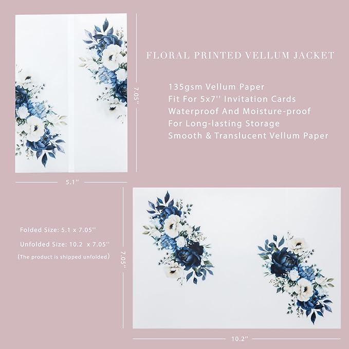 PONATIA 50PCS Vellum Jackets for 5x7 Invitation Cards- 135GSM Dusty Blue - Image 5