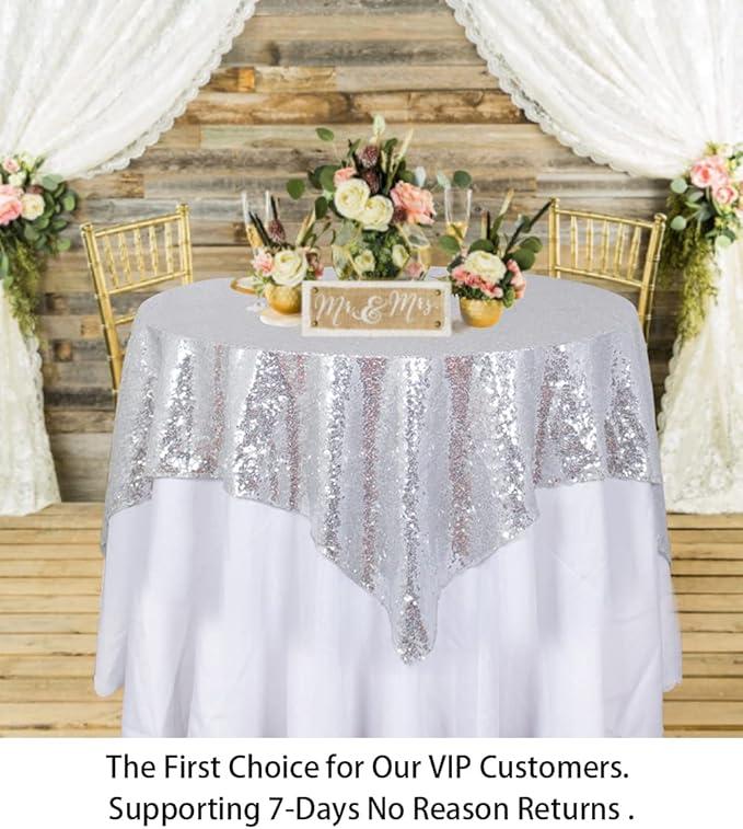 ShinyBeauty Sequin Tablecloth 36x36-Inch-Silver Square Glitter Table Cover - Image 6