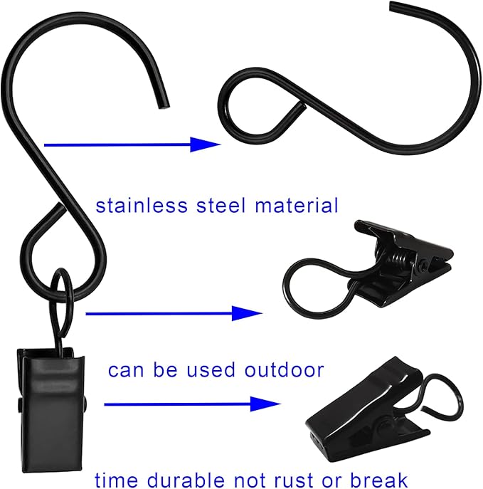 Stainless Steel S Hooks Curtain Clips, 50 Pack Hanging Party Lights Clips - Image 3