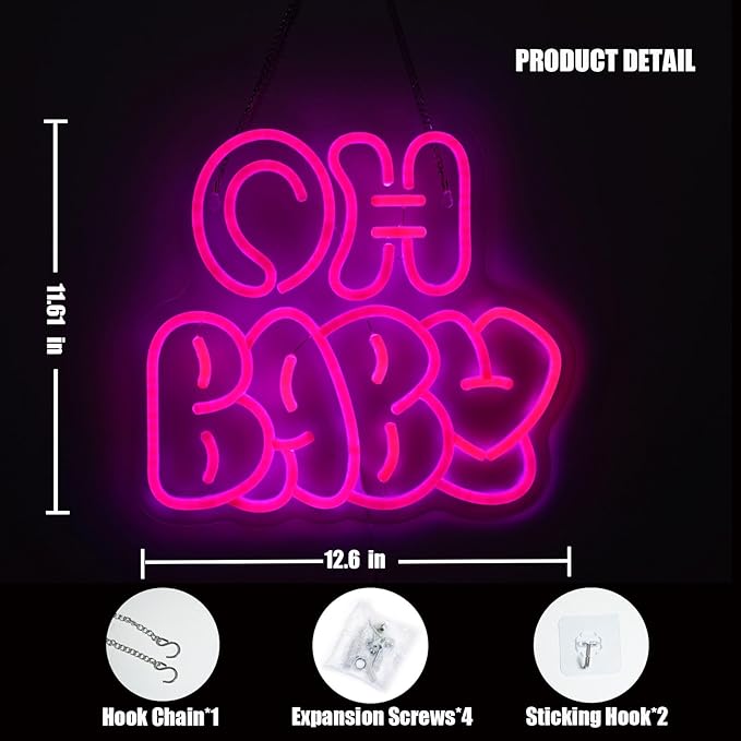 Oh Baby Neon Sign for Wall Decor, Dimmable Neon Lights gifts for Lover Baby - Image 3