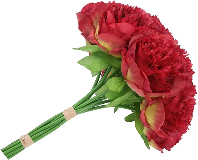 U'Artlines 10 Heads Artificial Peony Silk Flower Leaf Home Office Wedding Party - Image 4