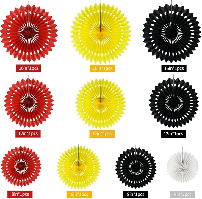 Red Yellow Black Hanging Tissue Honeycomb Round Paper Fans Decoration Kit - Image 2