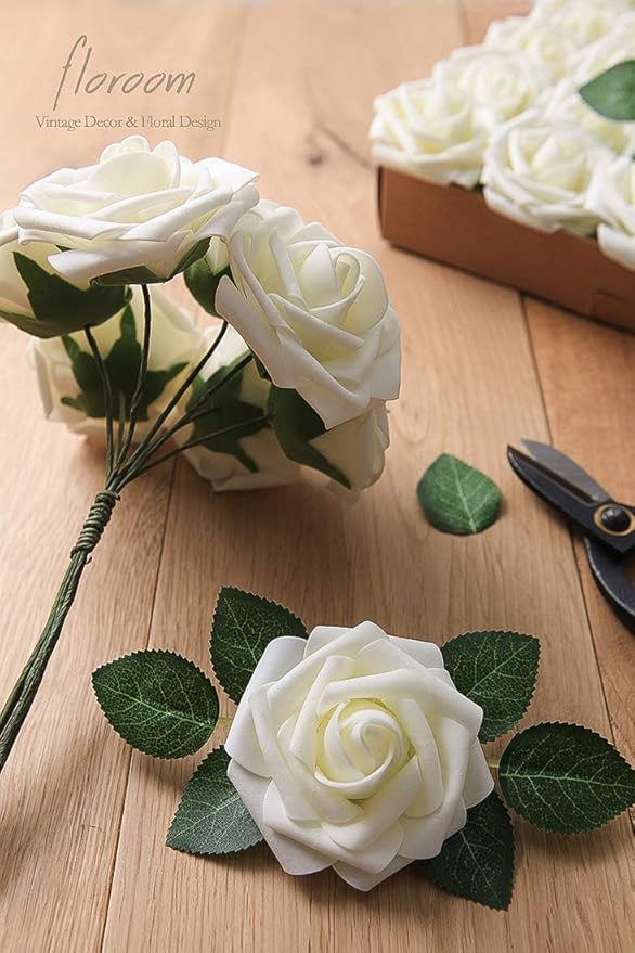 Floroom Artificial Flowers 25pcs Real Looking Ivory Foam Fake Roses - Image 6
