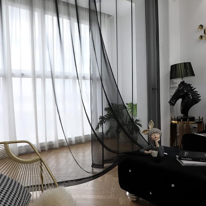 Window Black Sheer Curtains 72 Inches Long 2 Panels Sheer Curtain Basic Rod - Image 3