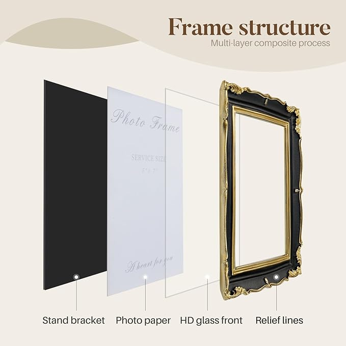 Cuspin Vintage Picture Frame 5x7 Black and Gold Frame, Ornate Textured - Image 5