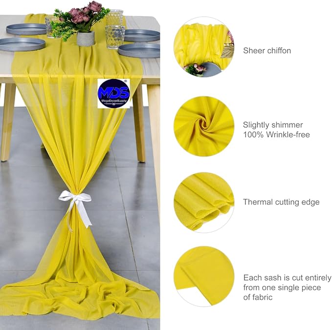 MDS 25 Pack 10ft Chiffon Table Runner 29 x 120 Inches Sheer Wedding Runner - Image 6