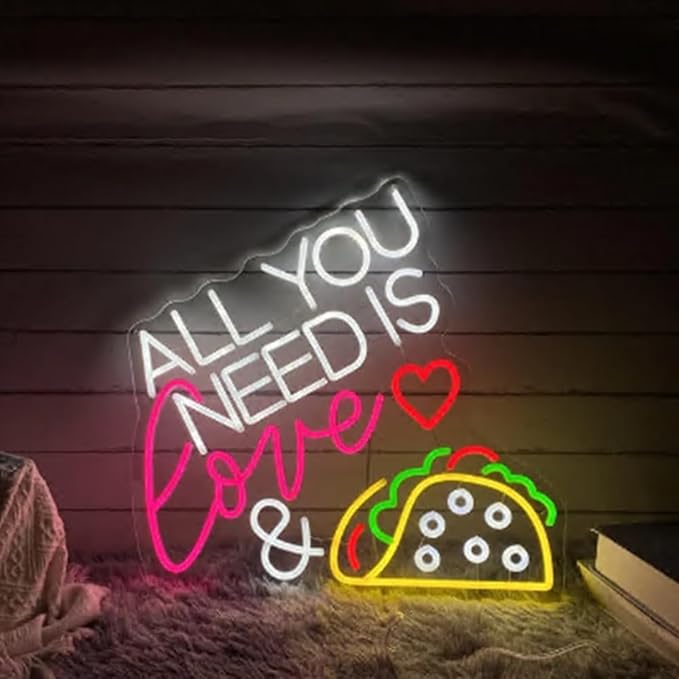 All You Need Is Love & Taco Custom Mexican Restaurant LED Neon Sign Night Light - Image 2