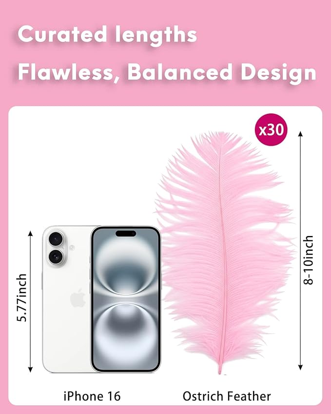 NEWONG 30pcs Light Pink Ostrich Feathers Natural Bulk 8-10inch（20-25cm) Vase - Image 2