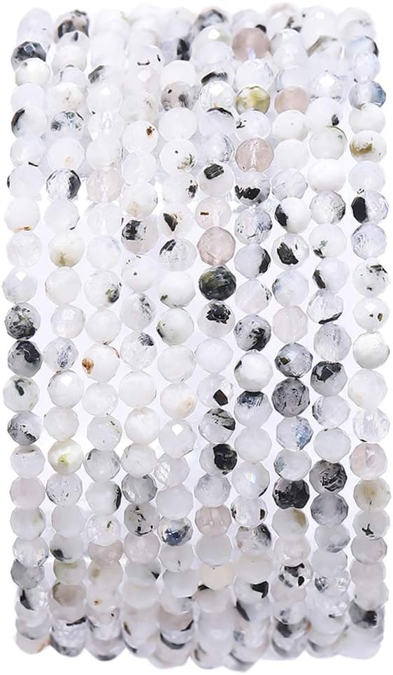 Faceted Natural White Spectrolite Stone Round Loose Semi Gemstone Beads by Beadia
