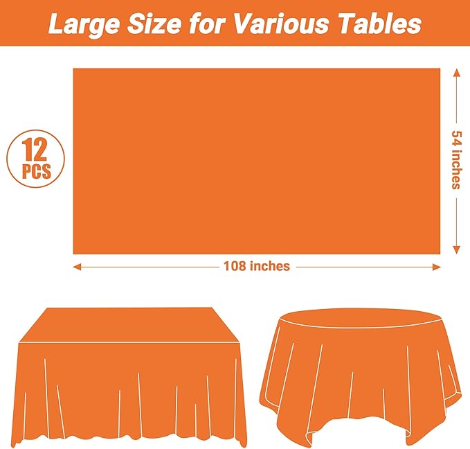QZYL 12 PCS Orange Rectangle Table Cover, Disposable Plastic Table Cloth - Image 2