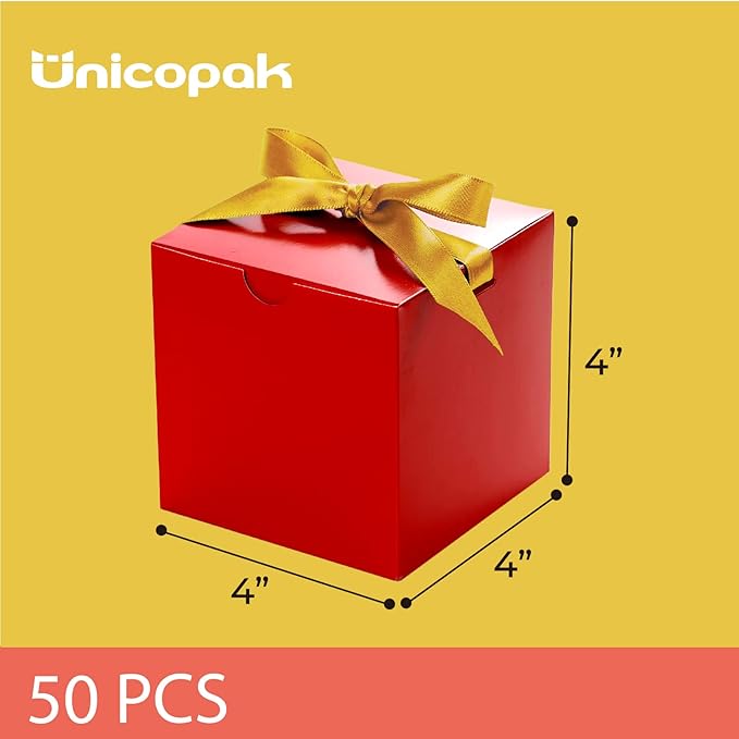 UnicoPak 4x4x4 Christmas Red Gift Boxes 50 Pcs, Holiday Gift Boxes Small Gift - Image 2