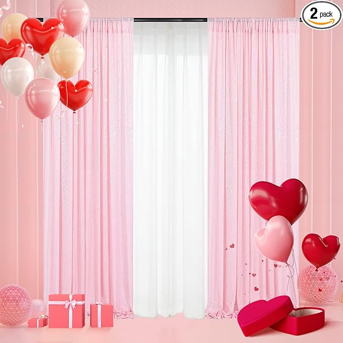 Pink Sequin Backdrop Curtains, 2 Panels 2ft x 8ft Sequin Photography Backdrop by Poise3EHome