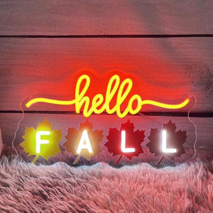 Hello Fall Leaves LED Neon Sign, Fall Home Bedroom Decor Neon Light UV Printing - Image 3