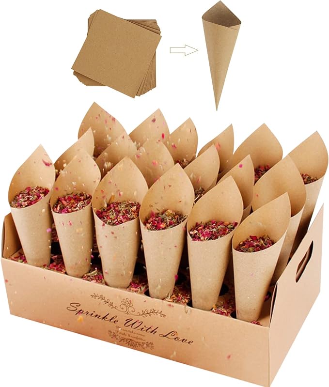 30 Pieces biodegradable confetti Cones and Stand Tray Paper Cone Box 30 Holes by Bekecidi