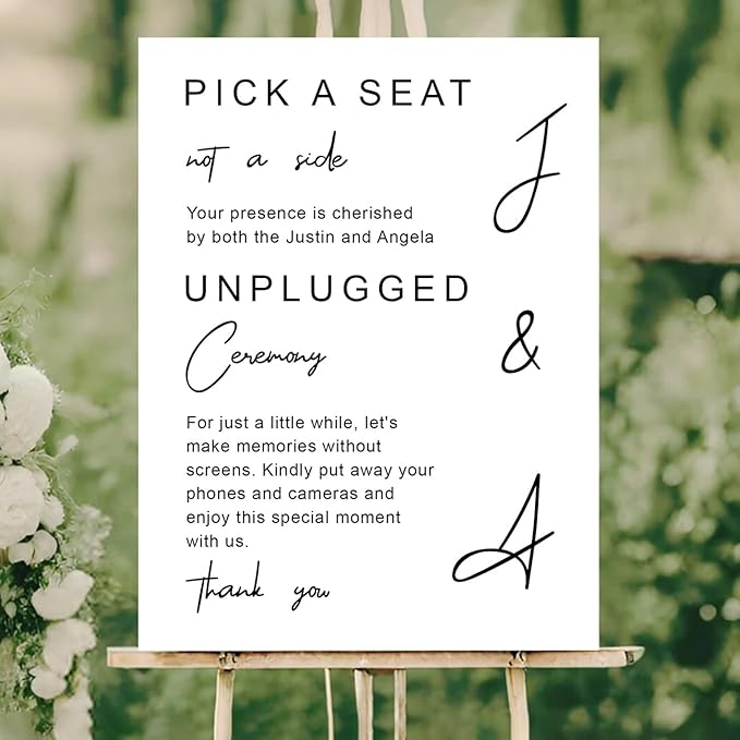 Modern Wedding Yard Sign – Pick a Seat & Unplugged Ceremony – Artistic Layout – - Image 2