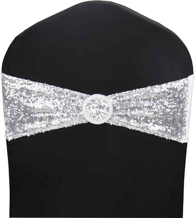 10 Pcs Chair Sashes Sequin Stretch Chair Bands Spandex Polyester Bows by LIZIMI