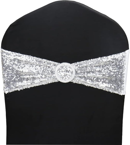 10 Pcs Chair Sashes Sequin Stretch Chair Bands Spandex Polyester Bows by LIZIMI