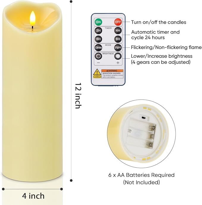 Amagic 4” x 12” Extra Large Waterproof Outdoor Flameless Candles, Battery - Image 6