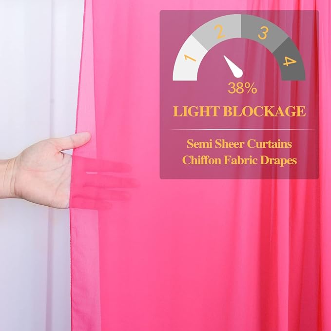 DUOBAO Hot Pink Chiffon Backdrop Curtain-2 Panels 29"x108" Wedding Backdrop - Image 6
