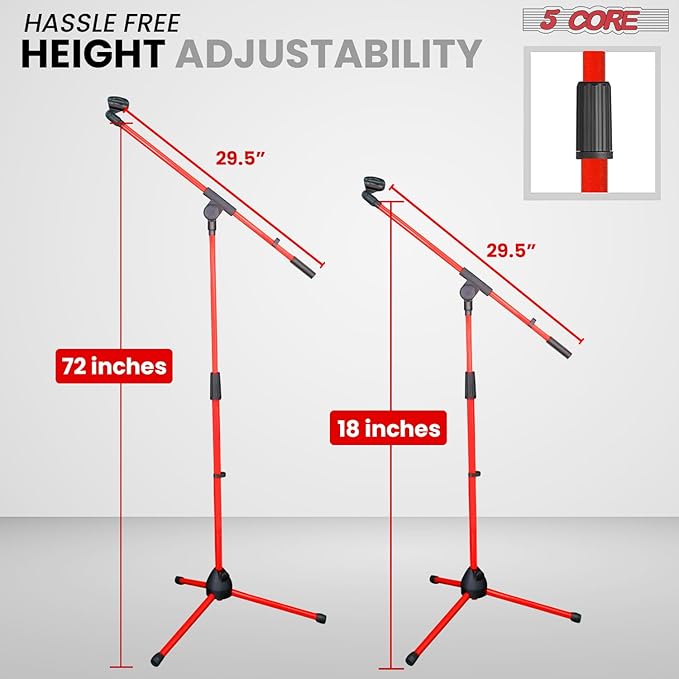 5 Core Tripod Mic Stand Floor Adjustable 18 to 72 Inches Sturdy Boom Arm Holder - Image 2