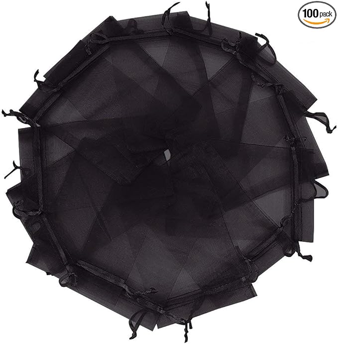 Wudygirl 100pcs Drawstring Organza Bags 5 x 7 Inch Black Transparent Jewelry by Wudygirl
