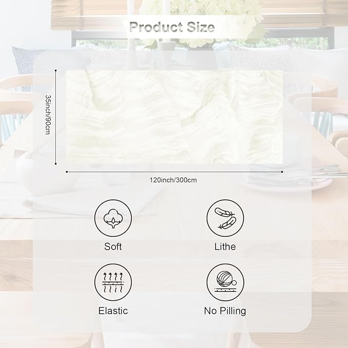 6 Pack White Cheesecloth Table Runner 35x120 Inch 10Ft Rustic Gauze Cheese - Image 4