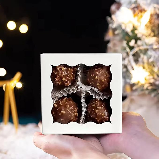 RomanticBaking 3 ¼" x 3 ¼" x 1 ½" 50PCS Chocolate Truffle Boxes - Image 2