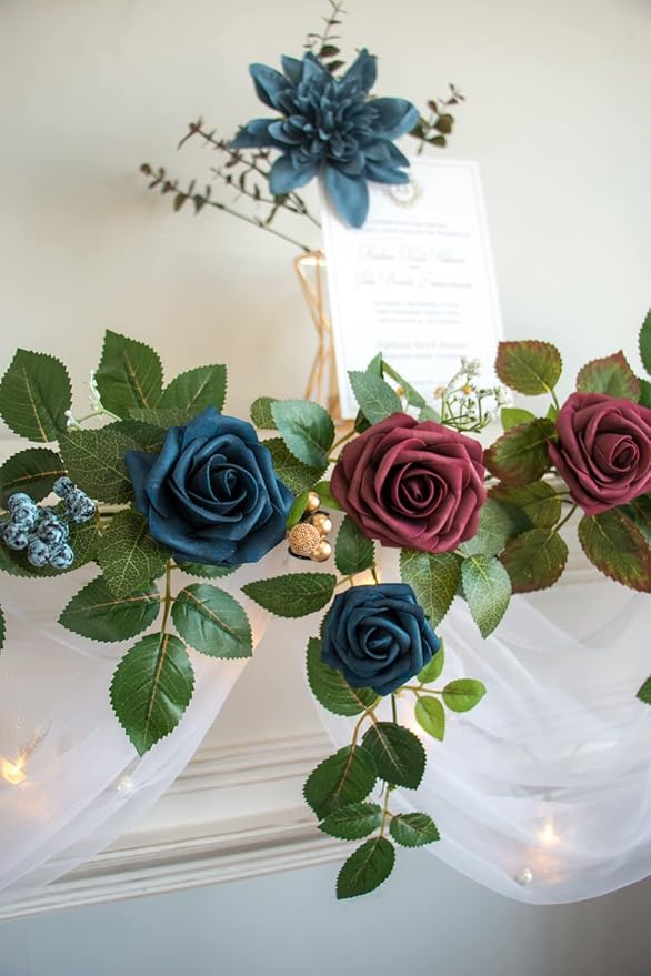 PONATIA 5FT Handcrafted Artificial Rose Flower Garland, Burgundy Flower Garland - Image 7