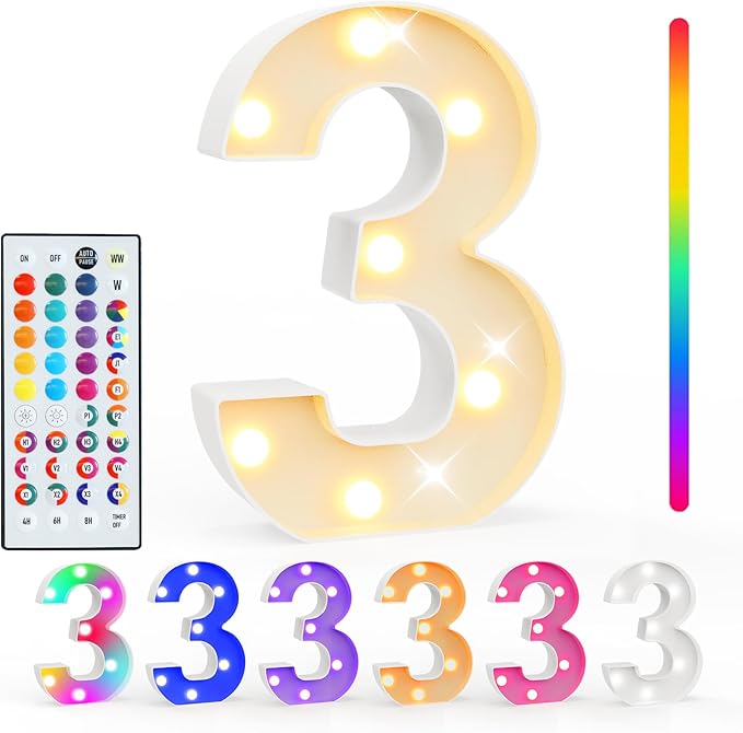 Pooqla Colorful Light Up Numbers, 35 Colors LED Marquee Number Lights by Pooqla