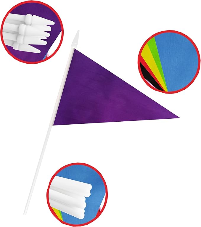 12 Pack Purple Pennant Flags Small Mini Hand Held Solid Color Pennant On Sticks - Image 5