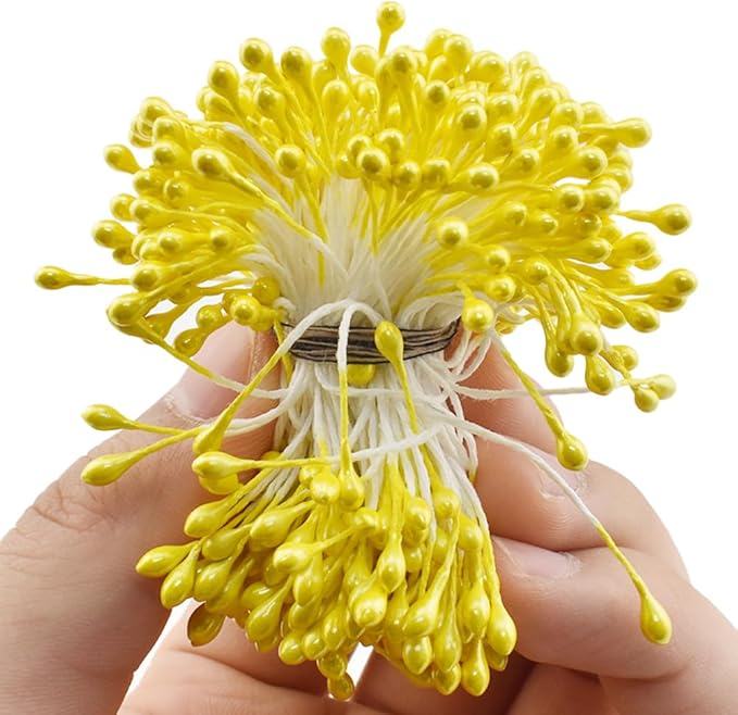 HAHIYO 700Pcs 3mm Yellow Pearl Straight-head Artificial Floral Pistil - Image 3