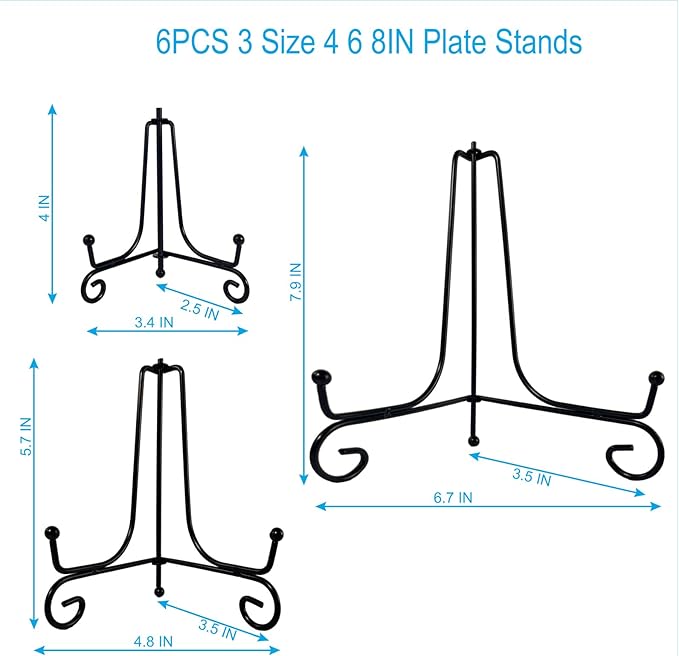 6PCS 3 Size Black Iron Plate Stands - Image 5