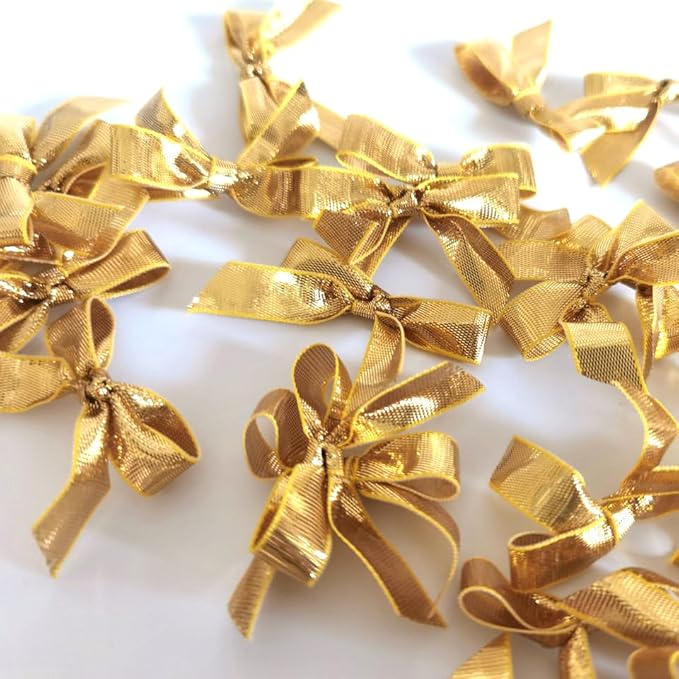 50pcs 1-1/2" Gold Satin Ribbon Bows Without Twist Ties - Image 9