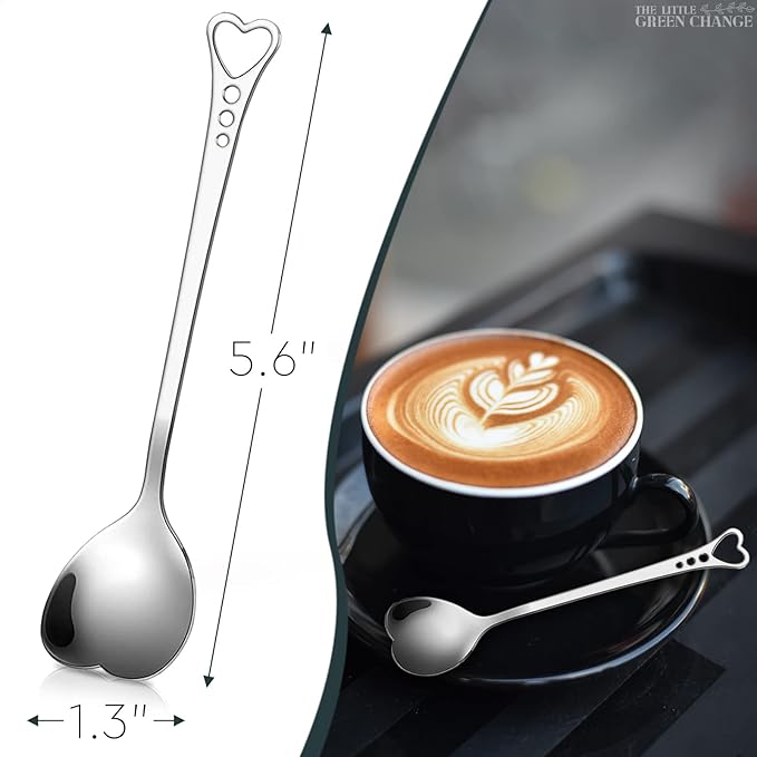 5.6'' Set of 6 Heart Spoons, Heart Shaped Spoons Stainless Steel – Cute Spoon - Image 2