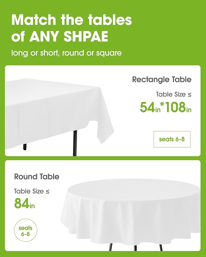 Pureegg Plastic Table Cloth Disposable 10 Pack, 54 x 108 Inch Table Cloths - Image 2