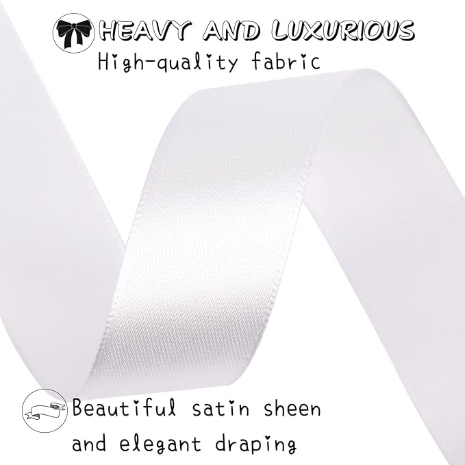 White Solid Satin Ribbon 1 Inch 25 Yards Solid Polyester Fabric Ribbon - Image 4