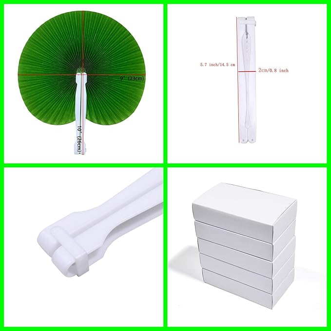 12 Packs Decorative Paper Folding Hand Fans Handheld, Grass Green Round - Image 2