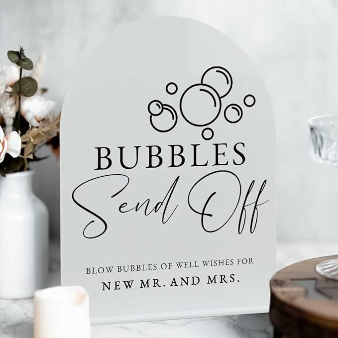 White Arch Acrylic Wedding Sign- 8"x10" Bubbles Send Off Sign and Base - Image 6