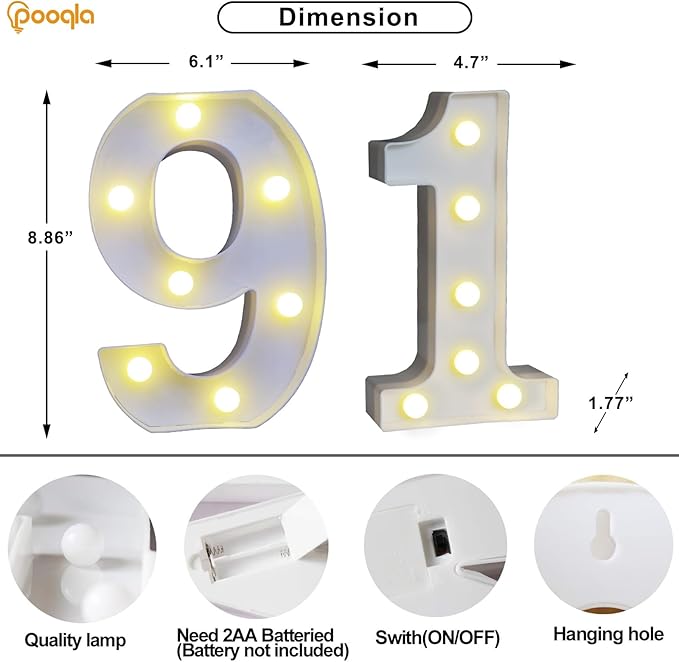 Pooqla Decorative LED Light Up Number Letters, Battery Operated - Image 4