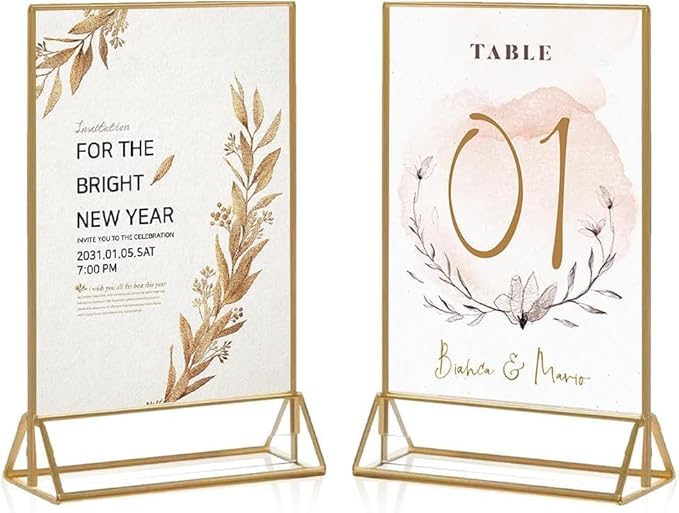 20PCS Acrylic Sign Holder, 4x6 Double Sided Gold Picture Frame Clear Wedding - Image 6