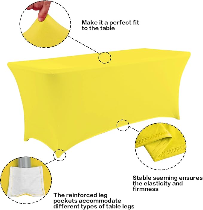 IVAPUPU 2 Pack 4FT Table Cloth for Rectangular Fitted Events Stretch Yellow - Image 2