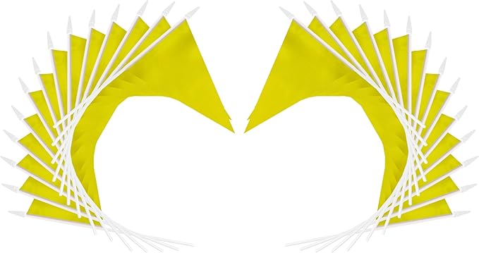 12 Pack Yellow Pennant Flags Small Mini Hand Held Solid Color Pennant On Sticks - Image 3
