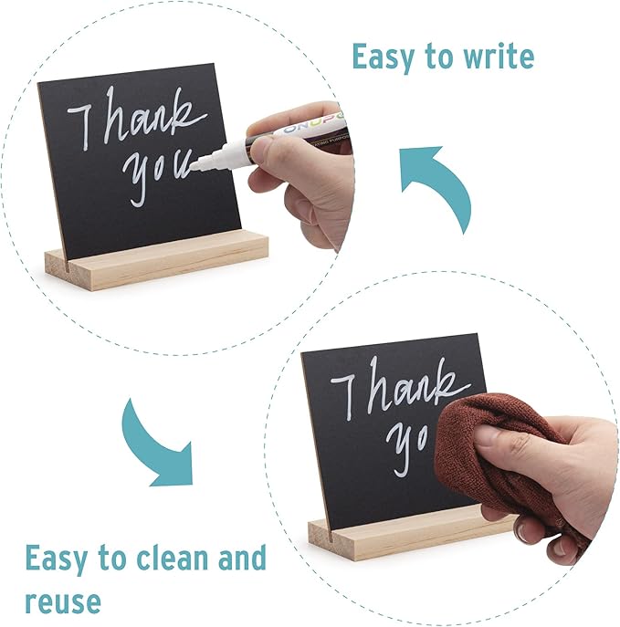 ONUPGO Chalkboard Signs with Wood Base Stands, 10X12cm Vintage Wooden Tabletop - Image 5
