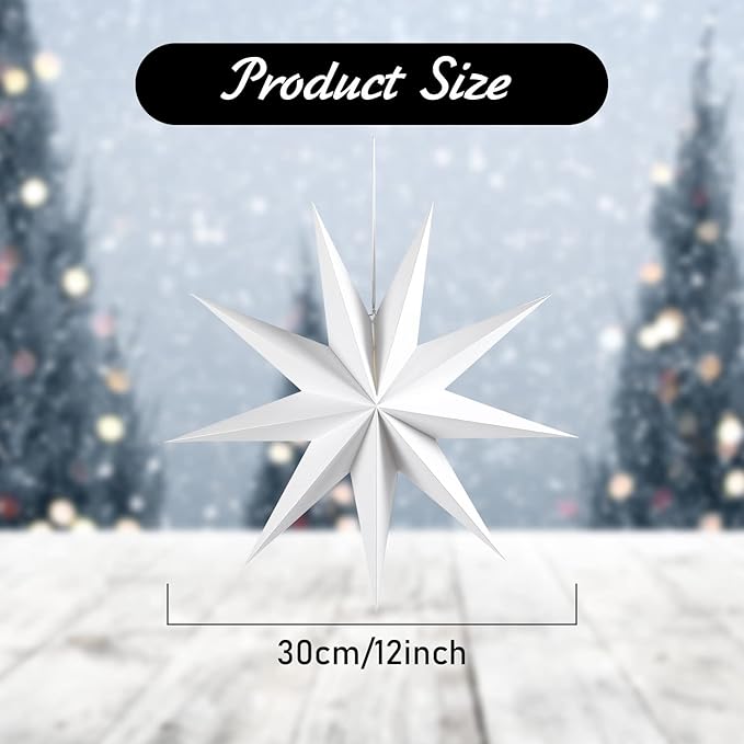 Easy Joy 3Pcs 9-Pointed Paper Star Lanterns 12 Inch Hanging Lampshade Wedding - Image 3