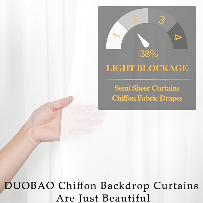 DUOBAO White Chiffon Backdrop Curtain-2 Panels 29"x120" Sheer Weddings Drapes - Image 6