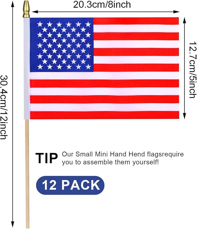 12Pcs Small American USA Flags on Wooden Stick Mini United States Flag Hand - Image 2
