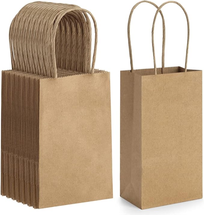 BagDream 50 Pack 3.5x2.4x6.7 Inches Small Kraft Paper Gift Bags by BagDream
