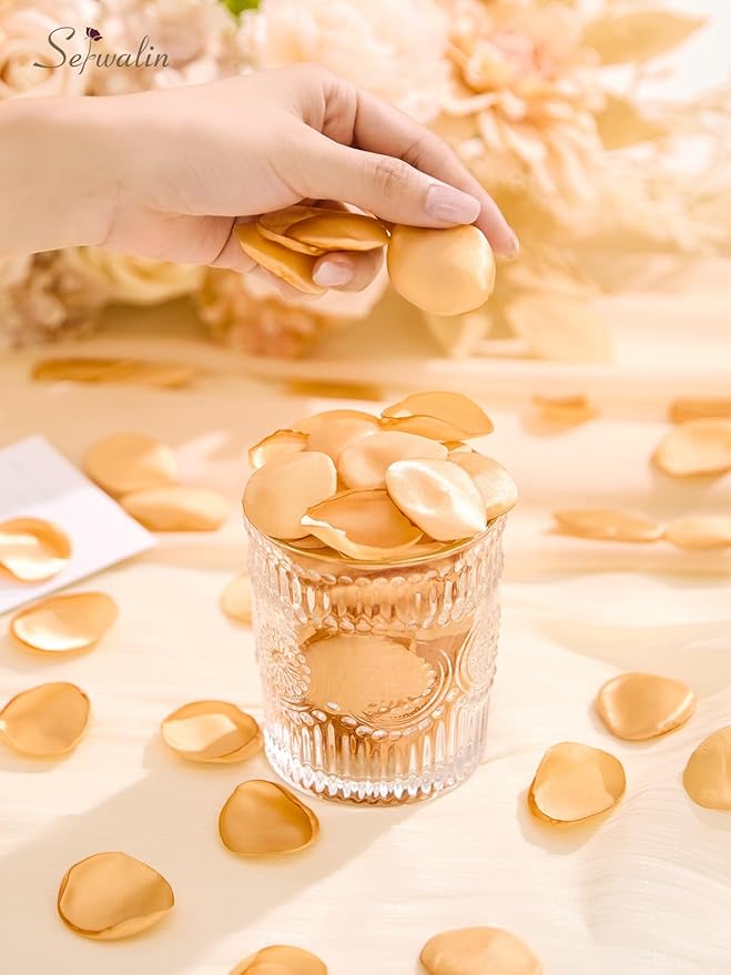 Serwalin 300Pcs Silk Rose Petals Fake Flower Petals Champagne Gold Artificial - Image 2
