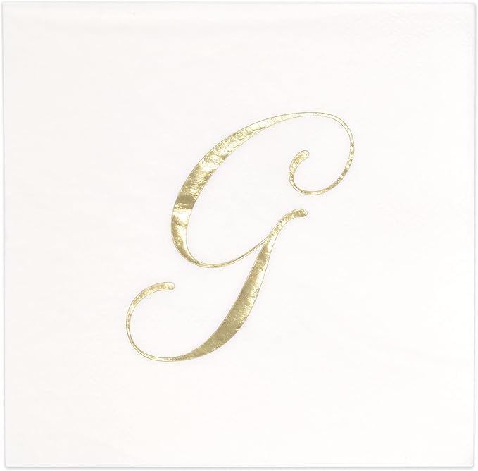 Gift Boutique 100 Gold Monogram Cocktail Napkins Letter G Disposable Paper Pack by GiftBoutique