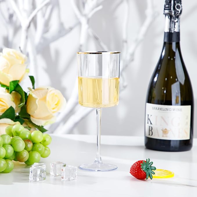 Ciaell 12 Pack Plastic Wine Glasses - 10 Oz Plastic Wine Glasses - Gold Rim - Image 3